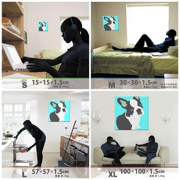 動物モチーフ フレンチブルドッグ ANIMAL XLサイズ 100cm×100cm アートパネル ファブリックパネル アートボード 壁掛け 日本製 ラッピング付き 店舗 カフェ ラウンジ ロビー ホテル 法人 lib-pop-0030-blu-xlの画像