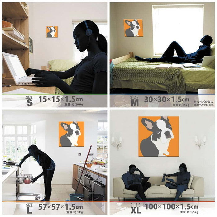 フレンチブルドッグ ANIMAL XLサイズ 100cm×100cm アートパネル ファブリックパネル アートボード 壁掛け 日本製 ラッピング付き 店舗 カフェ ラウンジ ロビー ホテル 法人 lib-pop-0030-or-xlの画像