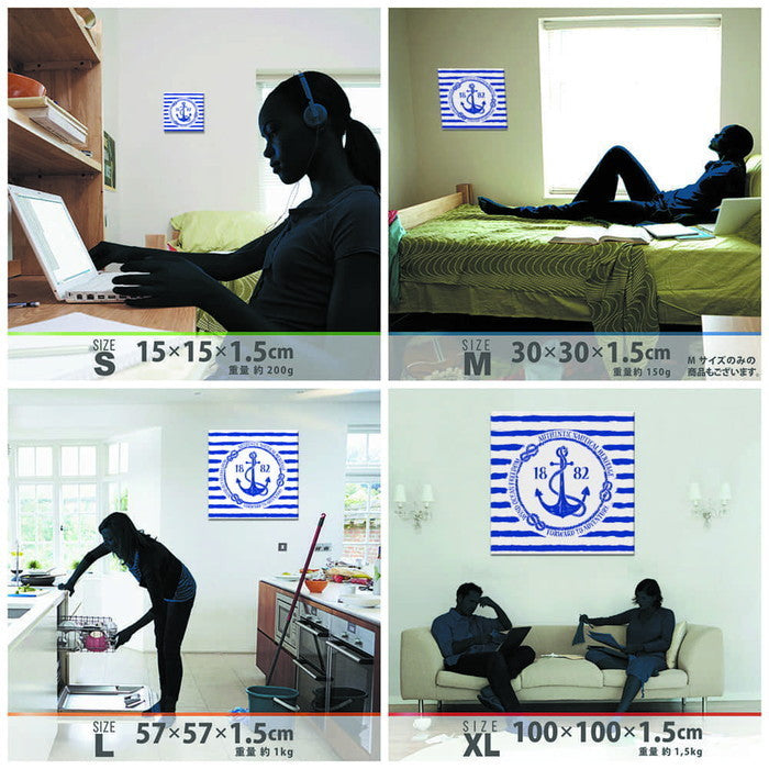 マリンモチーフ pop-0087 Lサイズ 57cm×57cm アートパネル ファブリックパネル アートボード 壁掛け 日本製 ラッピング付き 店舗 カフェ ラウンジ ロビー ホテル 法人 lib-pop-0087-lの画像