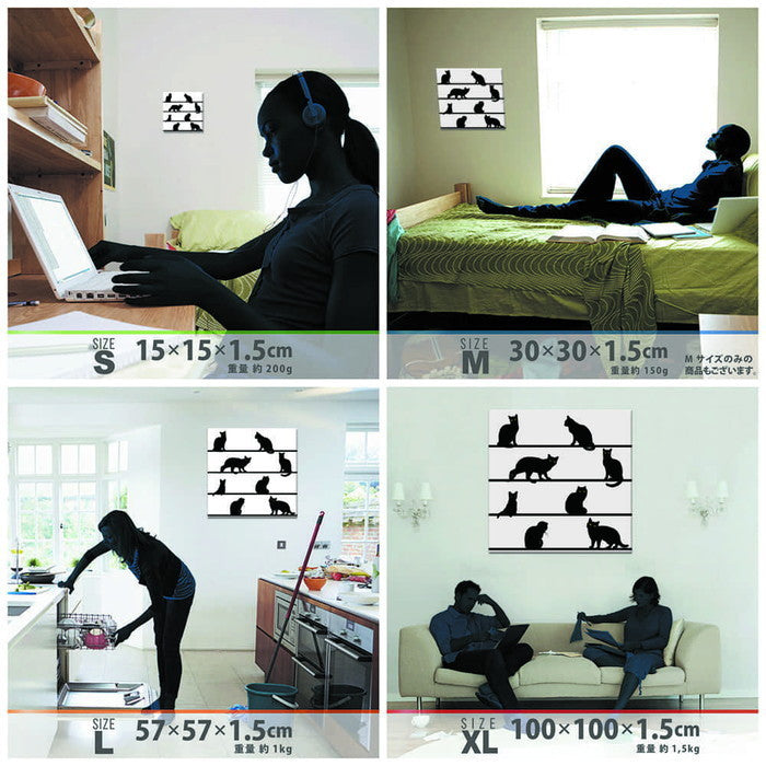黒猫 XLサイズ 100cm×100cm アートパネル ファブリックパネル アートボード 壁掛け 日本製 ラッピング付き 店舗 カフェ ラウンジ ロビー ホテル 法人 lib-pop-0094-xlの画像