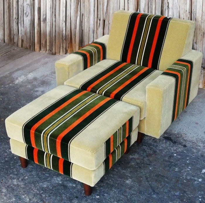 LOW ロー スツールL カウチ オットマン リプロダクトモケット ライト グリーン ストライプ オレンジ ブラウン コーデュロイ 日本製 ma-lowstool-lの画像