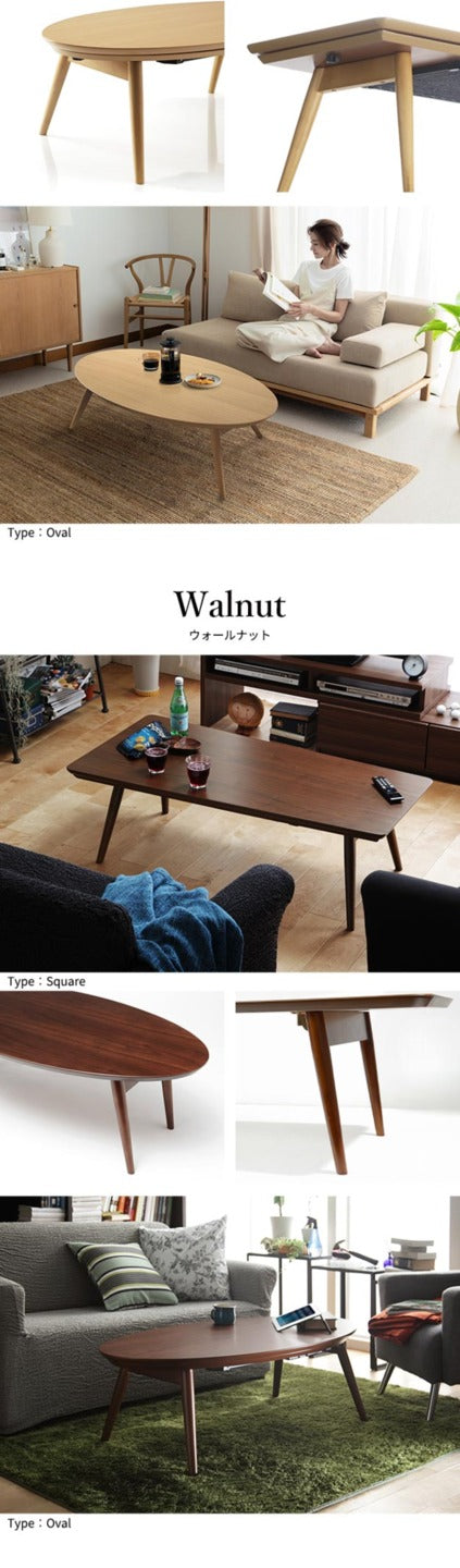 こたつ テーブル 北欧 デザイン折れ脚こたつ アロー おしゃれ コタツ 炬燵 フラットヒーター カフェ風 コーヒーテーブル 楕円 台形 ウォールナット オーク 木製 天然木 mu-i-3301053の画像
