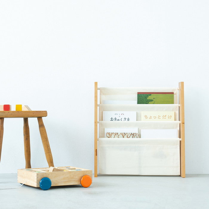 キャンバスマガジンラックW ワイド 3段 本棚 北欧風 ラック 収納 雑誌 ブックスタンド 木製 布 nag-nk-812の画像