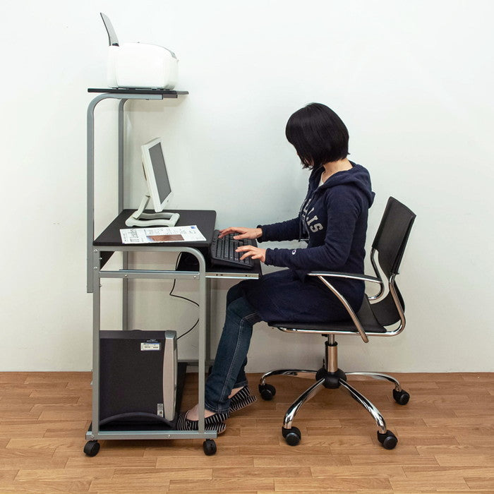 棚付き PC DESK 60 BK/NA ブラック ナチュラル sk-ct2606の画像