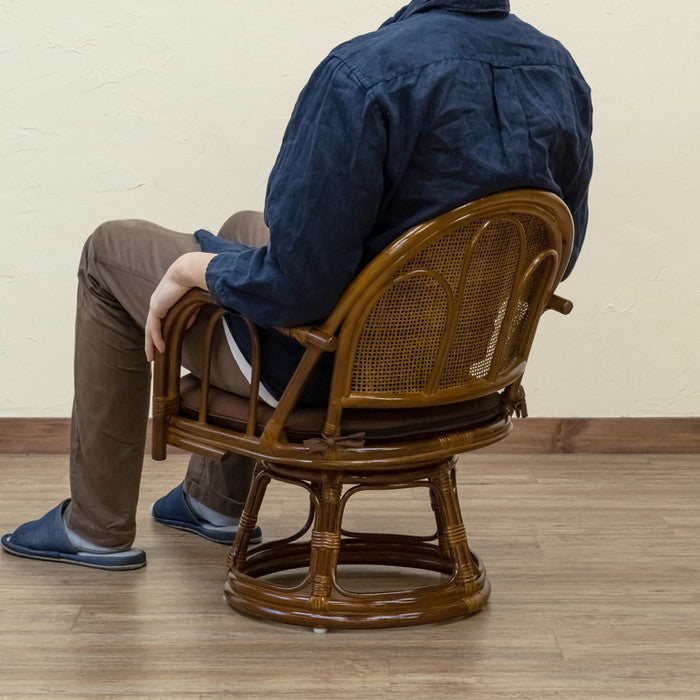 ラタン 回転座椅子 ミドルタイプ BR/HN ブラウン ハニー sk-im14の画像