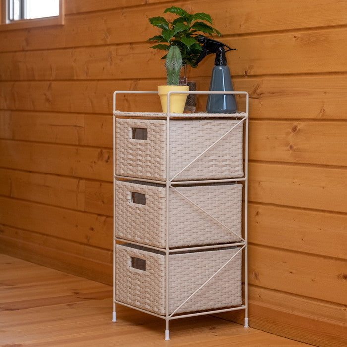 ラタン調 収納ラック 3段 BR/IV/CM/GY ブラウン アイボリー キャメル グレージュ sk-tme02の画像