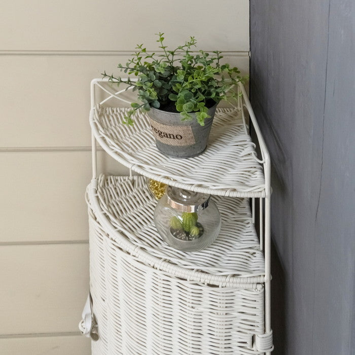 ラタン調 コーナー ラック 2段 DBR/WH ダークブラウン ホワイト sk-tme66の画像