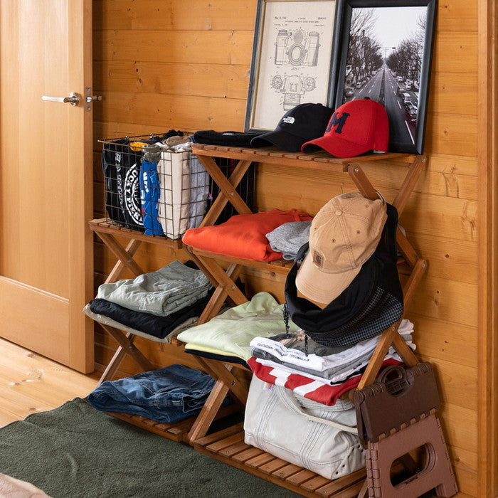 アカシア 折り畳みラック 4段 ワイド ブラウン sk-unl27の画像