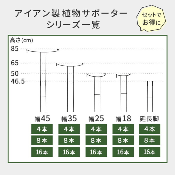 アイアン製植物サポーター 延長脚 8本セット IF-N0051-8P 脚のみ 高さ47cm ハーフリング 倒れ防止 広がり抑制 スチール 鉄製 支柱 園芸 植物サポート フラワーサポート 菜園 花壇 smi-if-n0051-8pの画像