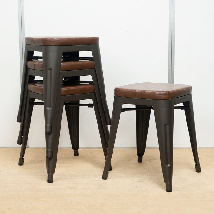 メタルスツール レザー スタッキング ブルックリン インダストリアル W390×D390×H460 sun-6574376s1の画像