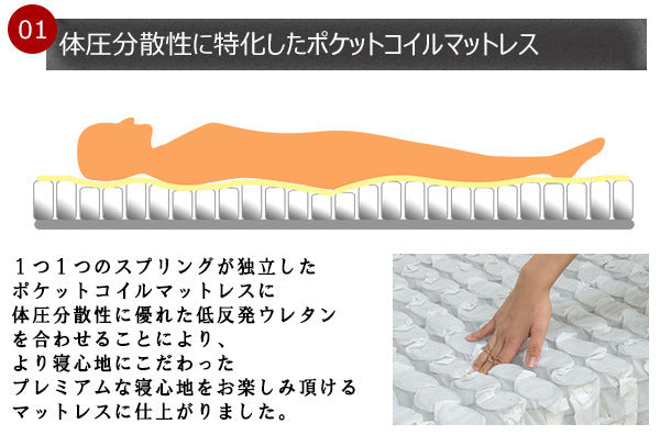 フラップテーブル 照明 コンセント 仕切り付引出し付ベッド Catty キャティ ダブル SGマーク付国産低反発ウレタン入ポケットコイルスプリングマットレス付 to-10-k333-d-108507の画像