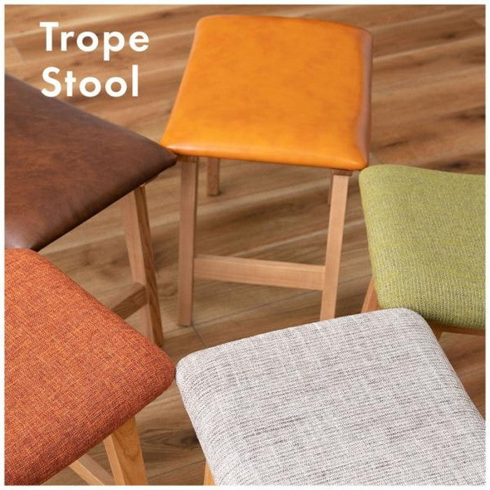 トロペ スツール キャメル ベージュ グリーン オレンジ ダークブラウン W48×D33×H42 スツール 椅子 腰掛け 背もたれなし 木製 天然木 アッシュ オットマン 高さ42cm ファブリック ソフトレザー ワイド ゆったりカーブ ダイニング リビング 玄関 azu-cl-790の画像