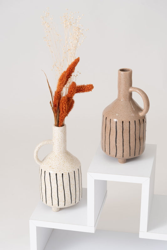 フラワーベース ブラウン アイボリー W14.5×D13×H27.5  azu-cly-73の画像