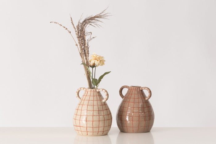 フラワーベース ベージュ ブラウン W17.5×D17.5×H21  azu-cly-75の画像