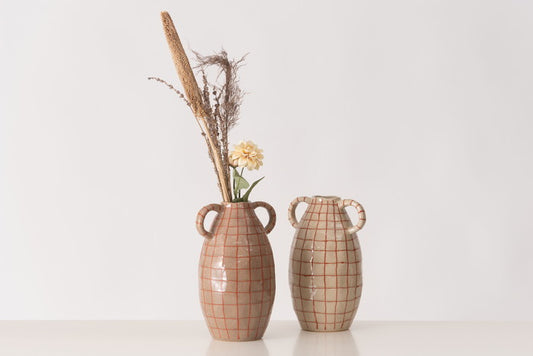 フラワーベース ベージュ ブラウン W19.5×D16×H29  azu-cly-76の画像