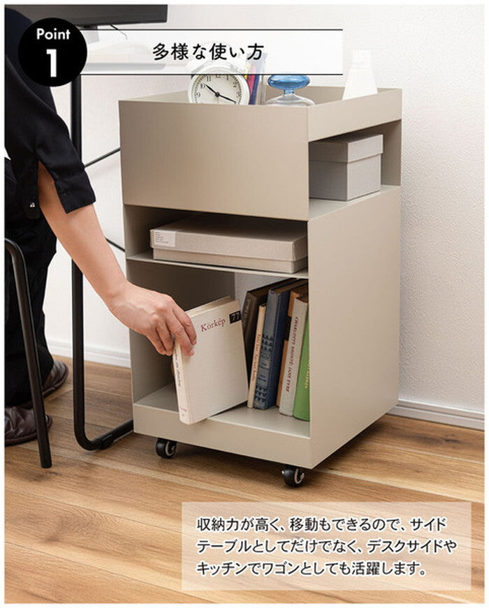  サイドテーブルワゴン ベージュ ダークグレー オレンジ ペールグリーン W35×D35×H62.5 ワゴン スチールワゴン キャスター付き 棚付き 収納 モダン アクセント レトロ くすみカラー サイドテーブルワゴン サイドテーブル azu-dm-103の画像