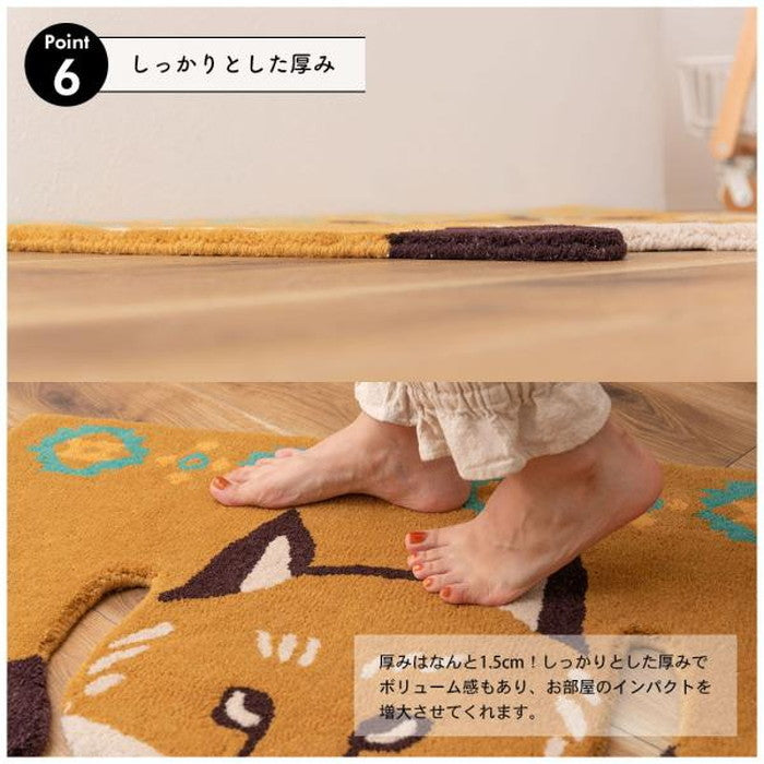 アニマルアクセントラグ 約W60×D90×H1.8 タイガー フォックス ポーラ トラ 虎 キツネ 狐 クマ 熊 かわいい おしゃれ アニマル 動物 ラグ アニマル柄 もこもこ 個性的 癒し セパレート ひょっこり azu-fab-011の画像