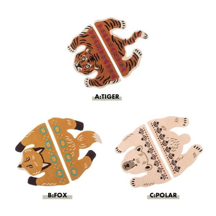 アニマルアクセントラグ 約W60×D90×H1.8 タイガー フォックス ポーラ トラ 虎 キツネ 狐 クマ 熊 かわいい おしゃれ アニマル 動物 ラグ アニマル柄 もこもこ 個性的 癒し セパレート ひょっこり azu-fab-011の画像