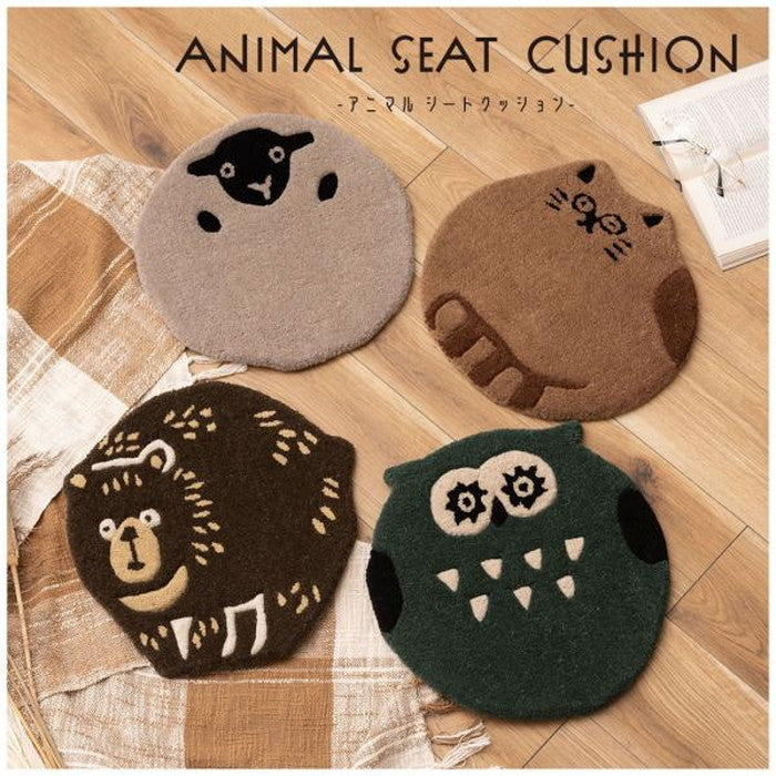 アニマルシートクッション キャット 約W40×D40×H1.8 キャット オウル シープ ベアー ネコ 猫 にゃんこ フクロウ 梟 ヒツジ 羊 クマ 熊 かわいい シートクッション クッション 椅子 快適 アニマル 動物 アニマル柄 ダイカット おしゃれ 個性的 癒し コンパクト ふわふわ azu-fab-012の画像