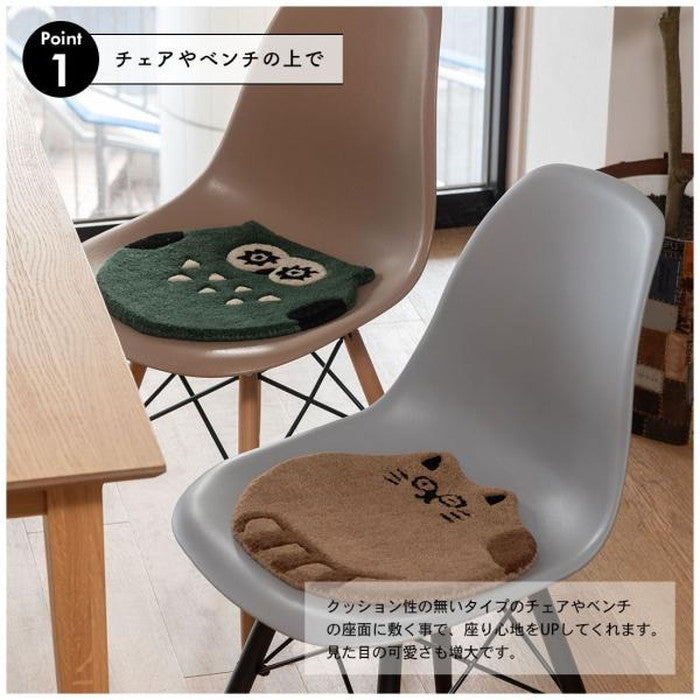 アニマルシートクッション キャット 約W40×D40×H1.8 キャット オウル シープ ベアー ネコ 猫 にゃんこ フクロウ 梟 ヒツジ 羊 クマ 熊 かわいい シートクッション クッション 椅子 快適 アニマル 動物 アニマル柄 ダイカット おしゃれ 個性的 癒し コンパクト ふわふわ azu-fab-012の画像
