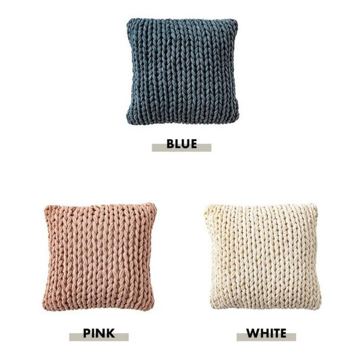 ニットクッション ブルー アイボリー ピンク 約W40×D40×H16 ニットクッション クッション ニット ニット生地 編み物 くすみカラー おしゃれ ざっくりニット シンプル 韓国 かわいい 編み目 ブルー 青 紺 ダスティブルー くすみブルー アイボリー 白 ピンク 桃 くすみピンク ダスティピンク azu-fab-101の画像