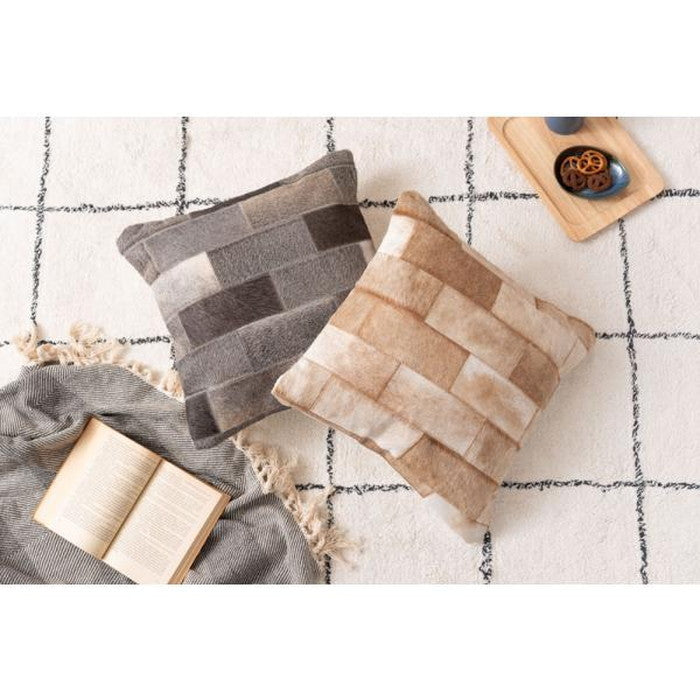 クッション ベージュ グレー W45×D45×H16 クッション 正方形 シンプル おしゃれ 本革 コットン レザー 綿 azu-fab-102の画像