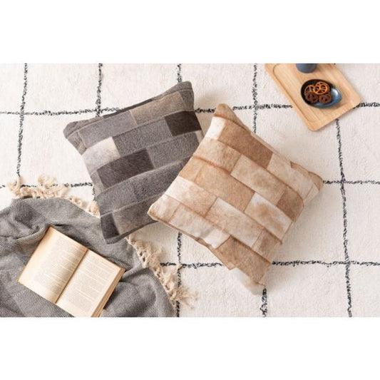 クッション ベージュ グレー W45×D45×H16 クッション 正方形 シンプル おしゃれ 本革 コットン レザー 綿 azu-fab-102の画像