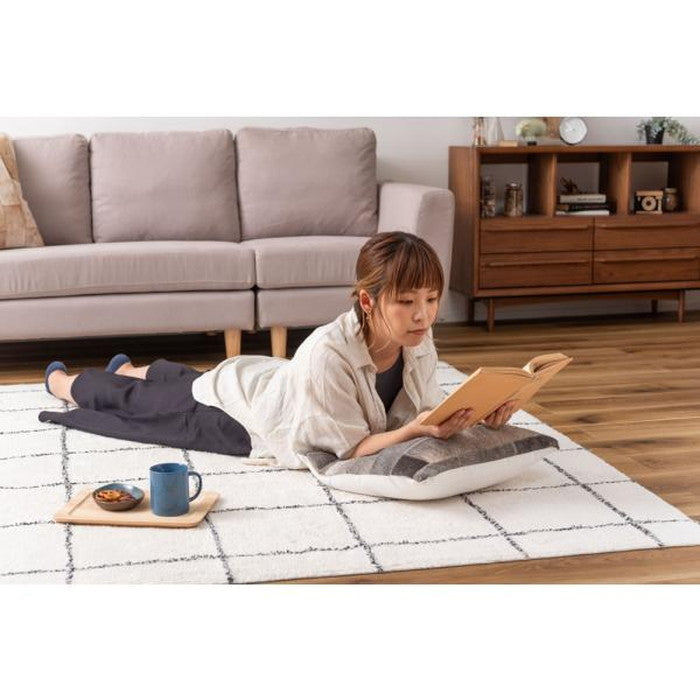 クッション ベージュ グレー W45×D45×H16 クッション 正方形 シンプル おしゃれ 本革 コットン レザー 綿 azu-fab-102の画像