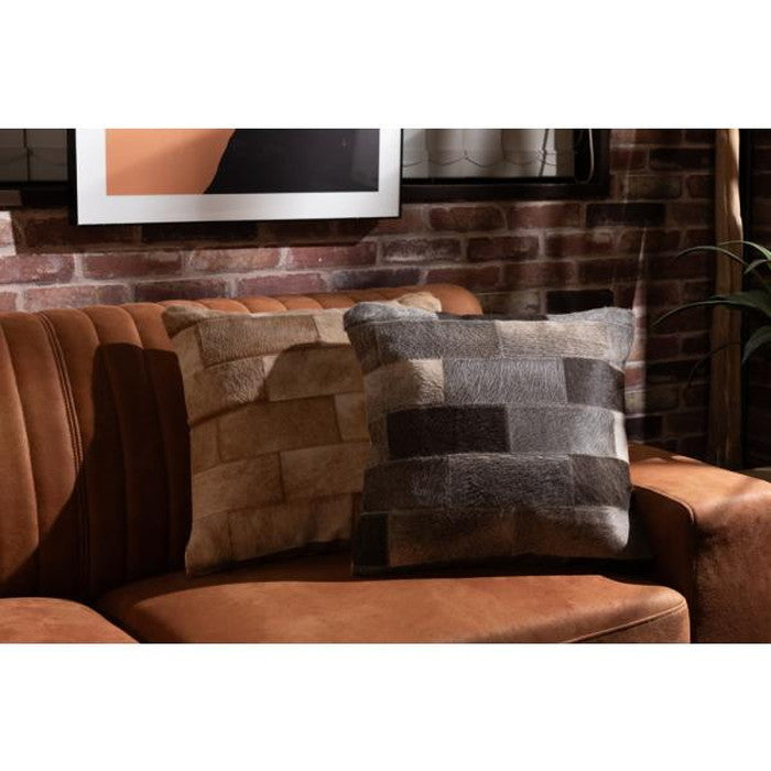 クッション ベージュ グレー W45×D45×H16 クッション 正方形 シンプル おしゃれ 本革 コットン レザー 綿 azu-fab-102の画像