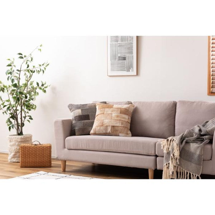 クッション ベージュ グレー W45×D45×H16 クッション 正方形 シンプル おしゃれ 本革 コットン レザー 綿 azu-fab-102の画像