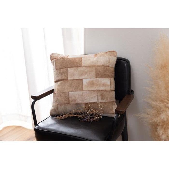 クッション ベージュ グレー W45×D45×H16 クッション 正方形 シンプル おしゃれ 本革 コットン レザー 綿 azu-fab-102の画像