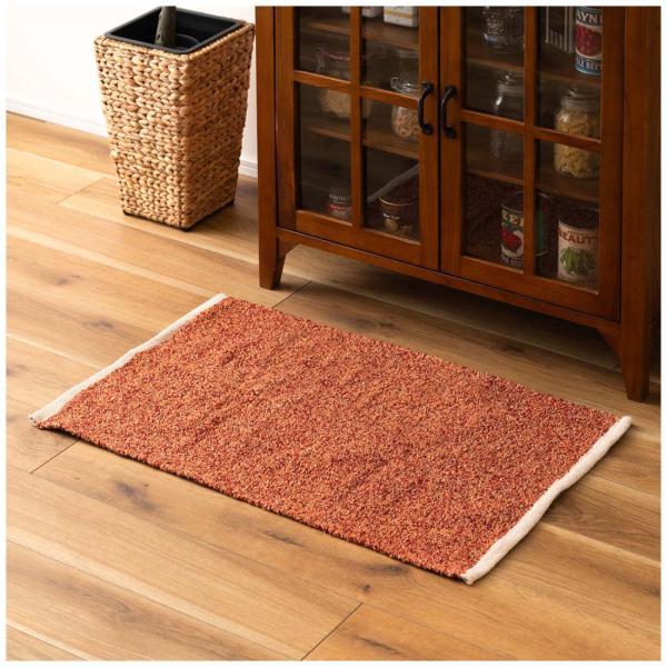 マット ラグ ブラウン グリーン グレー オレンジ W50×D80 マット ブラウン 茶色 長方形 おしゃれ キッチン ブークレ生地 くすみカラー 玄関 無地 シンプル 四角 リビング もこもこ 北欧 モダン 小さめ ベッドサイド azu-fab-301の画像