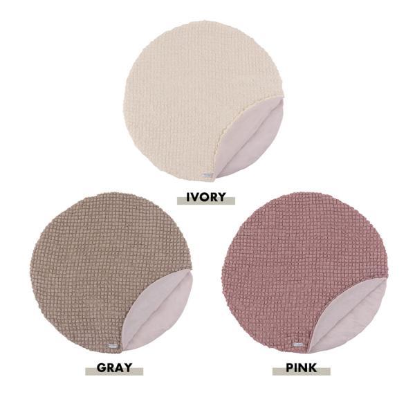 冷感ラウンドサンドクッション グレー アイボリー ピンク 約W100×D100 接触冷感 ポップコーン生地 グレー クッション かわいい おしゃれ 韓国インテリア 北欧風 北欧 もちもち 夏 ひんやり ニュアンスカラー くすみカラー ラウンド 丸型 丸 円形 直径100cm ポコポコ生地 ポコポコワッフル生地 ワッフル生地 azu-glk-203の画像