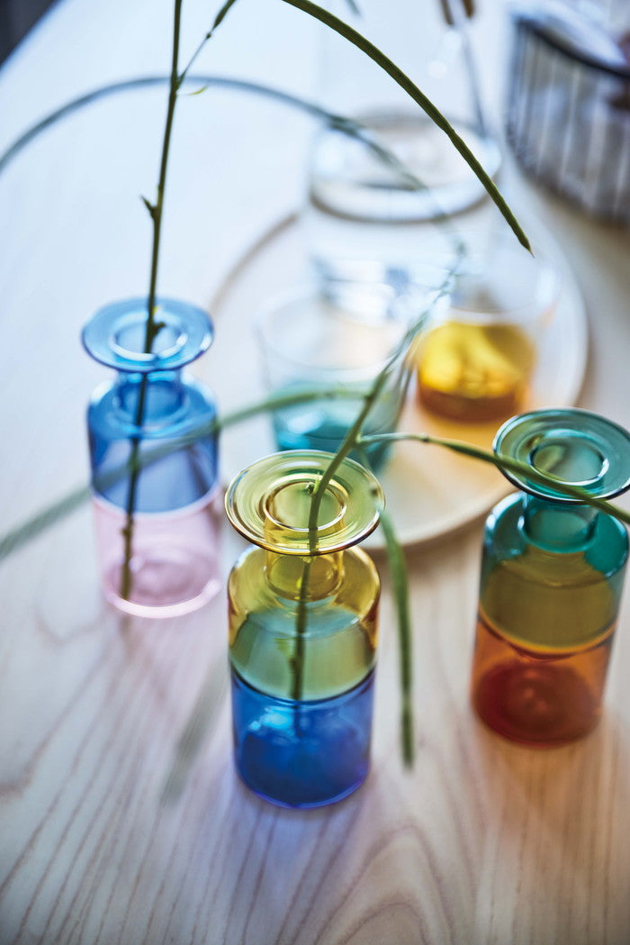 ガラスベース ブルー＆ピンク グリーン＆オレンジ イエロー＆ブルー W6.5×D6.5×H15.5  azu-grs-26の画像