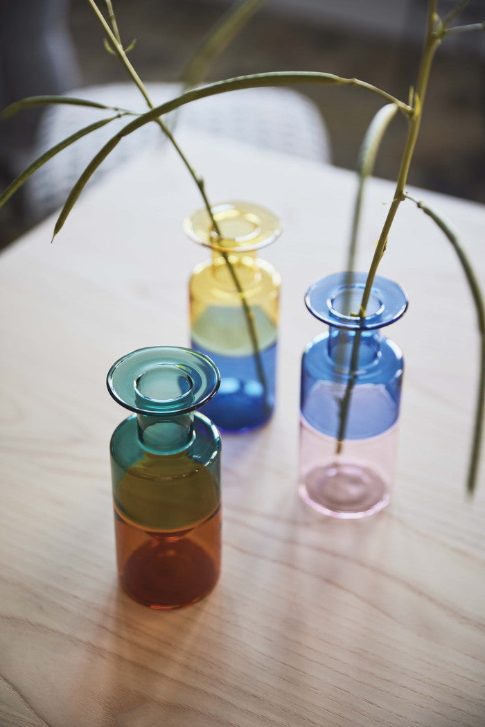 ガラスベース ブルー＆ピンク グリーン＆オレンジ イエロー＆ブルー W6.5×D6.5×H15.5  azu-grs-26の画像