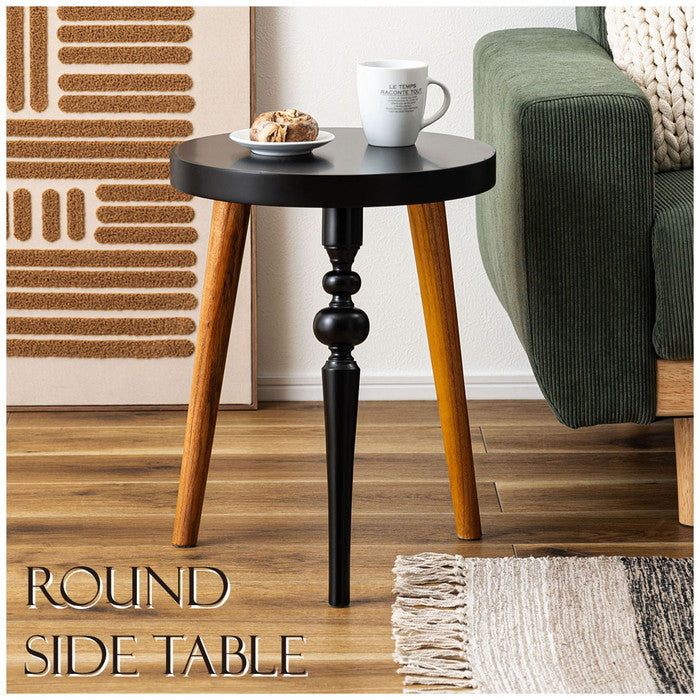 ラウンドサイドテーブル ブラック W35×D35×H45  azu-gt-786の画像