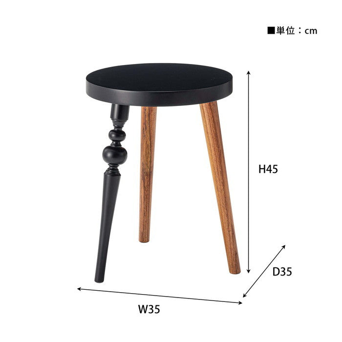 ラウンドサイドテーブル ブラック W35×D35×H45  azu-gt-786の画像