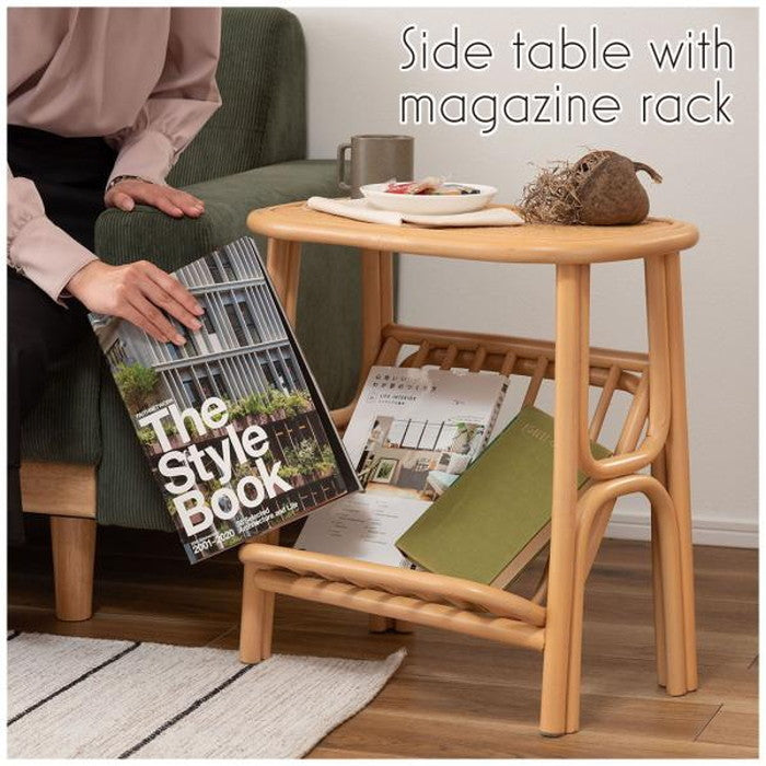 マガジンラック付きサイドテーブル ナチュラル W50×D30×H50  azu-guy-262の画像