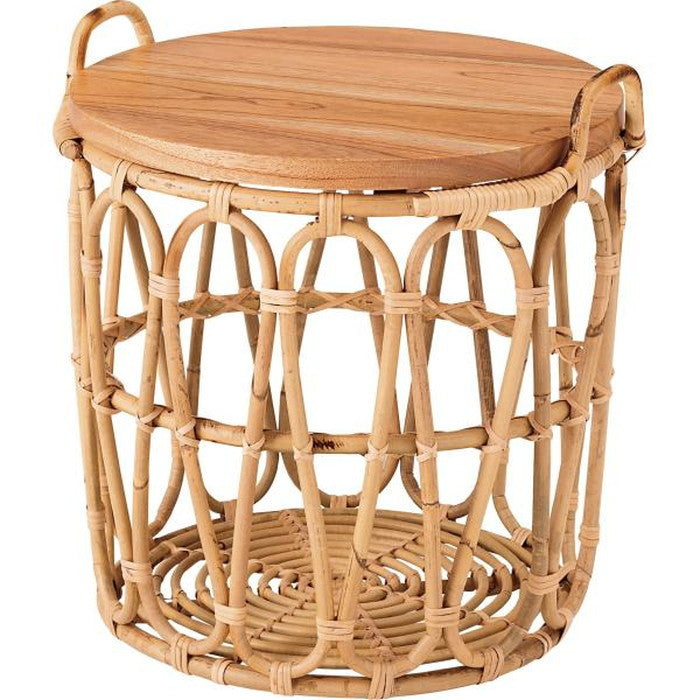 バスケットテーブル ナチュラル 約W43×D43×H42 テーブル バスケット付き 収納 机 サイドテーブル ラタン 籐 スチール 天板 ソファサイド ベッドサイド azu-guy-821の画像