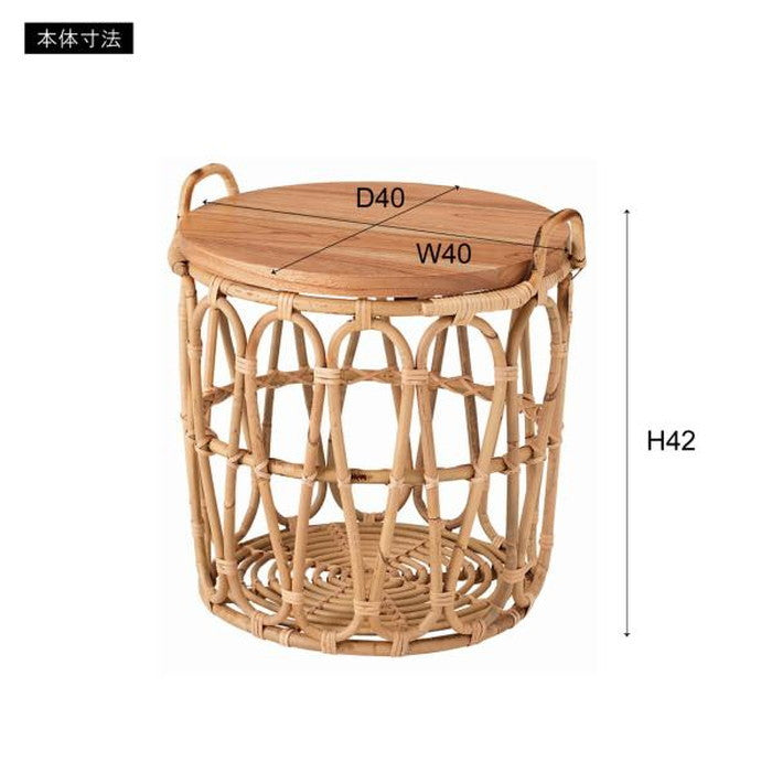 バスケットテーブル ナチュラル 約W43×D43×H42 テーブル バスケット付き 収納 机 サイドテーブル ラタン 籐 スチール 天板 ソファサイド ベッドサイド azu-guy-821の画像