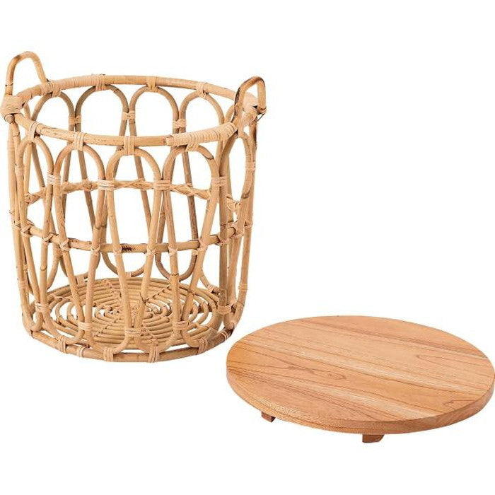 バスケットテーブル ナチュラル 約W43×D43×H42 テーブル バスケット付き 収納 机 サイドテーブル ラタン 籐 スチール 天板 ソファサイド ベッドサイド azu-guy-821の画像