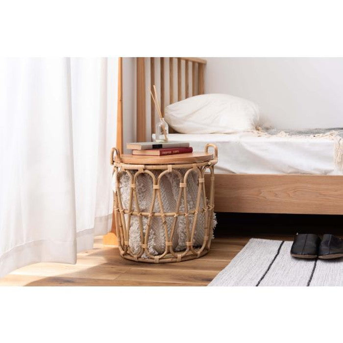 バスケットテーブル ナチュラル 約W43×D43×H42 テーブル バスケット付き 収納 机 サイドテーブル ラタン 籐 スチール 天板 ソファサイド ベッドサイド azu-guy-821の画像