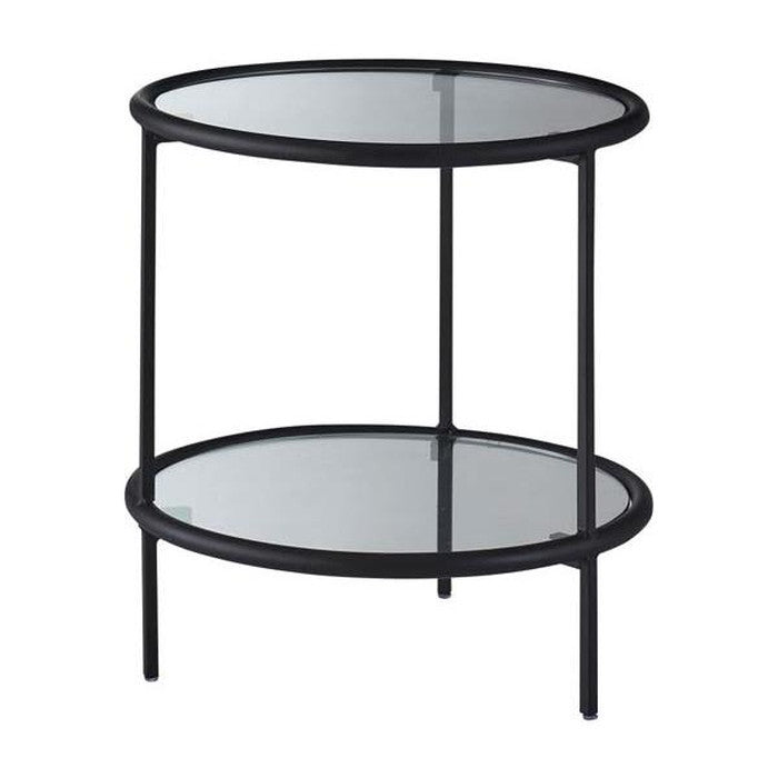 ラウンド ガラス テーブル 2D ブラック W38×D38×H38.5 円形  azu-hit-243の画像