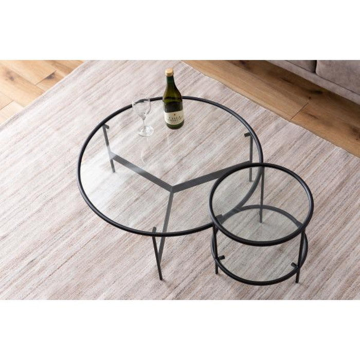 ラウンド ガラス テーブル 2D ブラック W38×D38×H38.5 円形  azu-hit-243の画像