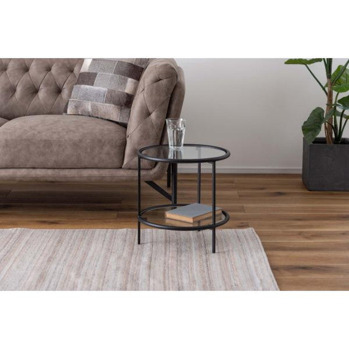 ラウンド ガラス テーブル 2D ブラック W38×D38×H38.5 円形  azu-hit-243の画像