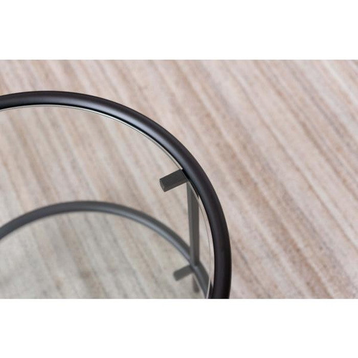 ラウンド ガラス テーブル 2D ブラック W38×D38×H38.5 円形  azu-hit-243の画像