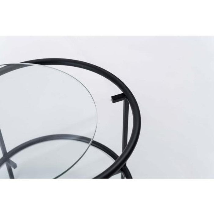 ラウンド ガラス テーブル 2D ブラック W38×D38×H38.5 円形  azu-hit-243の画像