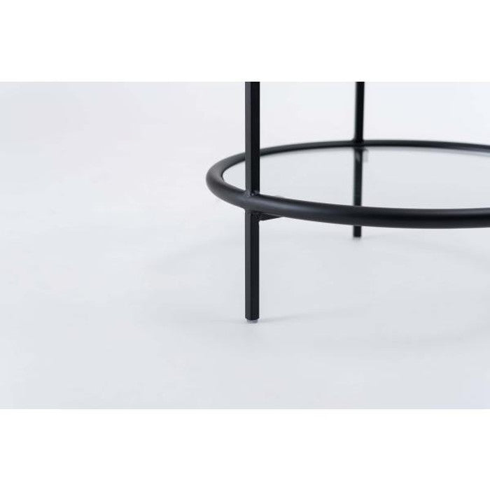 ラウンド ガラス テーブル 2D ブラック W38×D38×H38.5 円形  azu-hit-243の画像