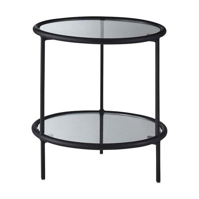 ラウンド ガラス テーブル 2D ブラック W38×D38×H38.5 円形  azu-hit-243の画像