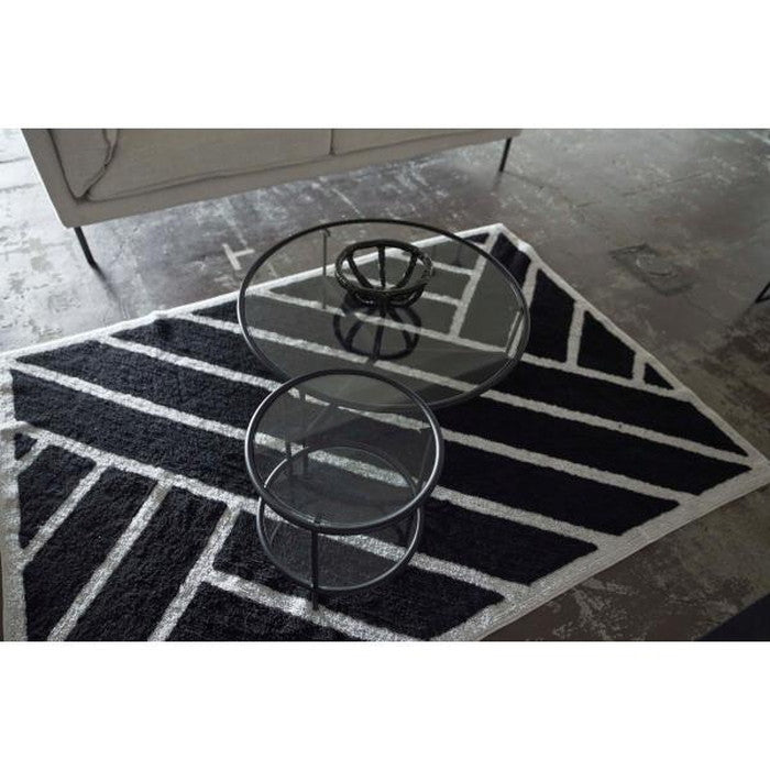 ラウンド ガラス テーブル 2D ブラック W38×D38×H38.5 円形  azu-hit-243の画像